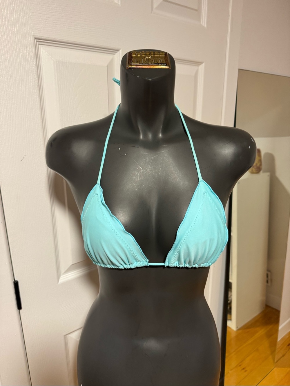 Triangle Halter Bikini Top in Aqua Blue